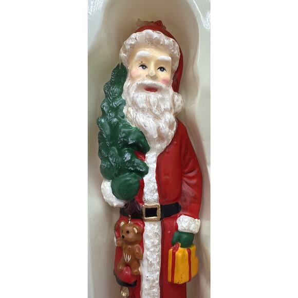 Vintage Pair 10” Sculptured Santa Claus Taper Candles Hand Painted Unburned - Picture 3 of 6